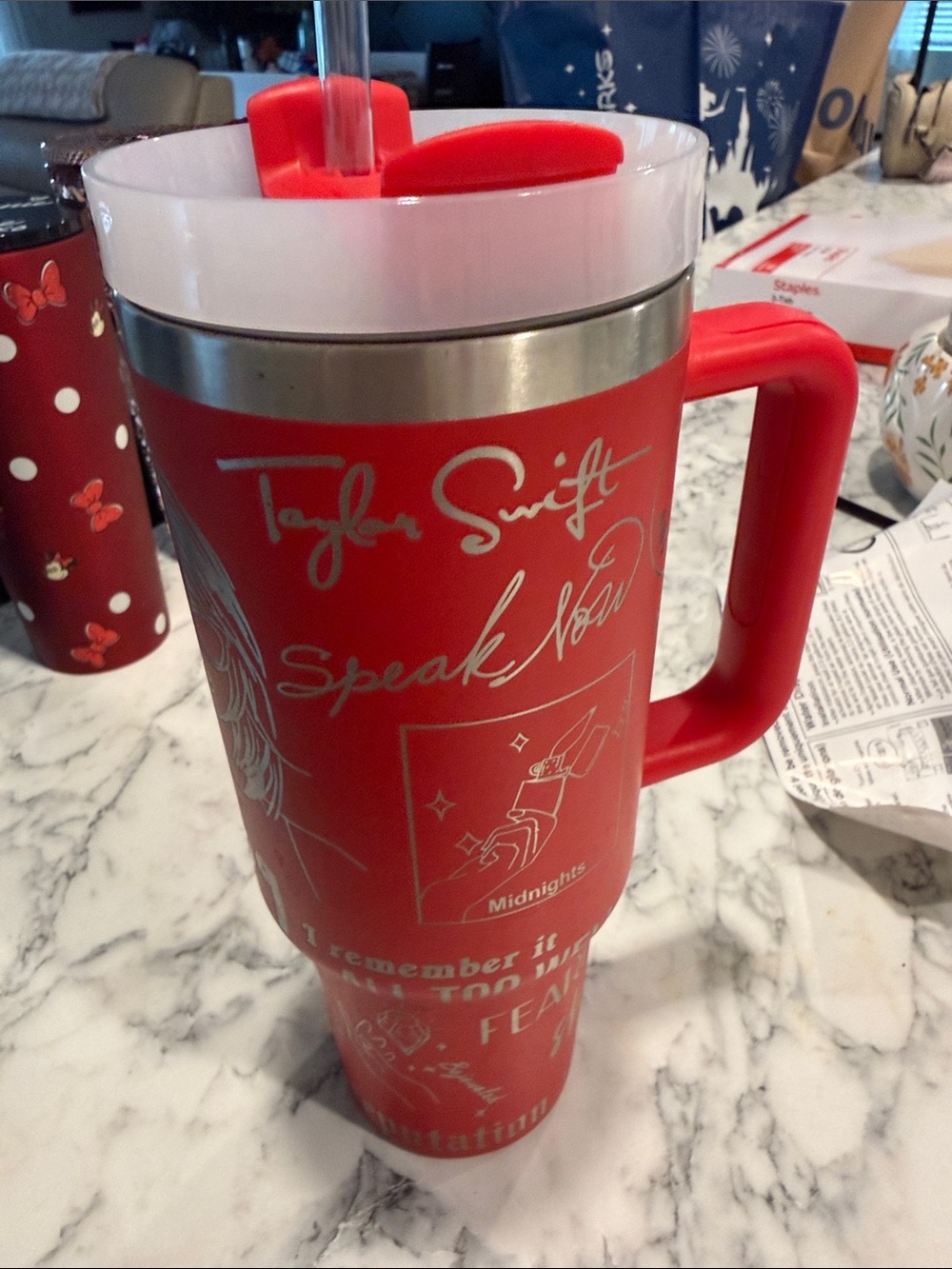 Taylor Swift Red Insulated Travel Mug with Handle and Straw Lid